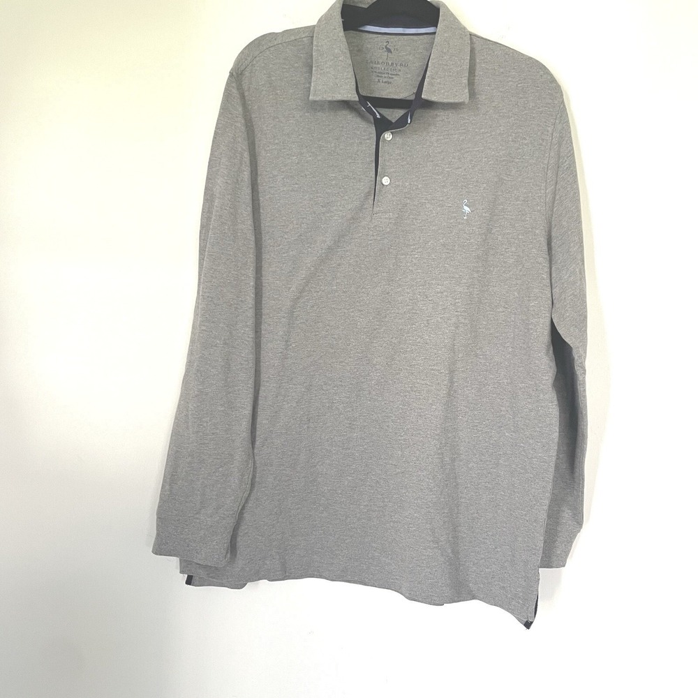 Tailorbyrd Polo Shirt Mens XL Gray Long Sleeve Cotton Blend Flamingo Logo